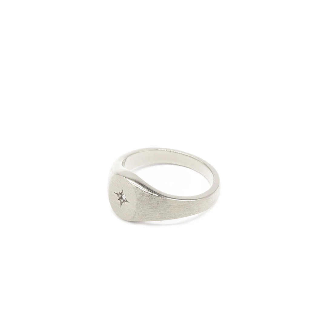 Silver Diamond Signet Ring - Image 5